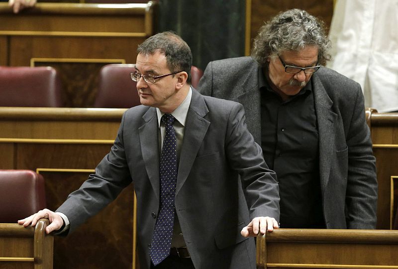 La segunda jornada del debate del estado de la nación 2015 ha sido el turno de los partidos del grupo mixto. En la foto, Alfred Bosch y Joan Tardà, de ERC.