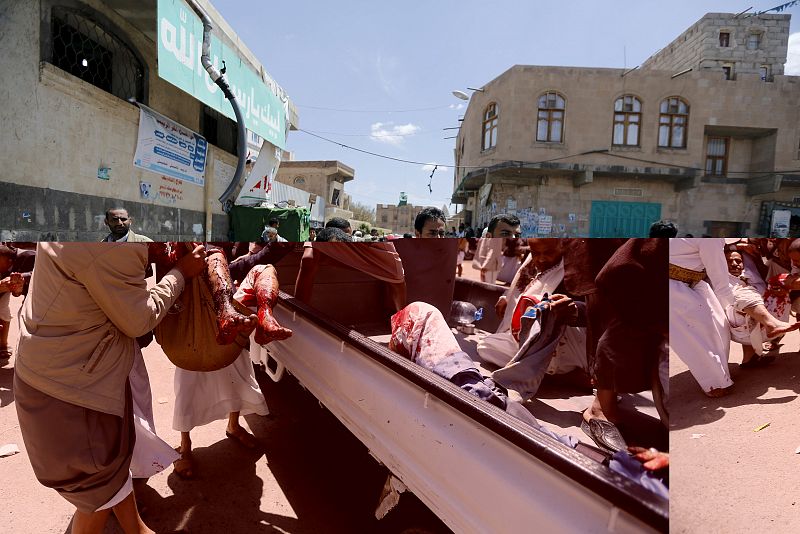 Varios heridos son trasladados en un camión a un hospital después de un ataque suicida con bomba en Saná, en Yemen.