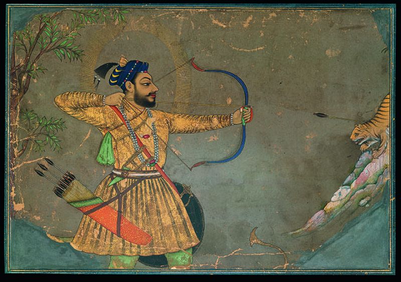 "El Sultan 'Ali 'Adil Shah II abate un tigre", Bijapur (1660)