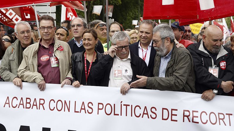Cabecera de la manifestación del Primero de Mayo en Madrid