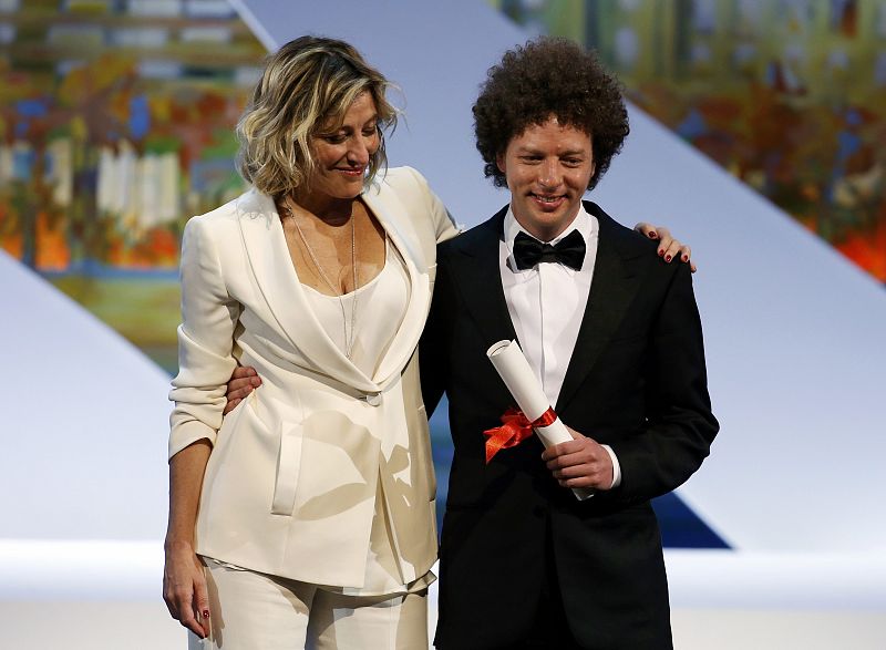 Director Michel Franco, Best screenplay award winner for his film "Chronic", poses on stage during the closing ceremony of the 68th Cannes Film Festival in Cannes