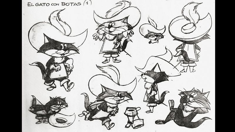 Bocetos de 'El Gato con botas' (1964) el primer cortometraje profesional de Cruz Delgado