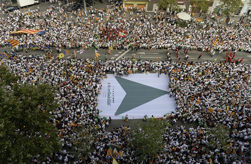 A partir de las 17:14 horas se creó un gran mosaico de color  blanco que se dotará de color gracias a que todos los participantes tendrán un puntero de color del eje al que pertenecen, mientras que  por el carril central avanzaba uno gigante.