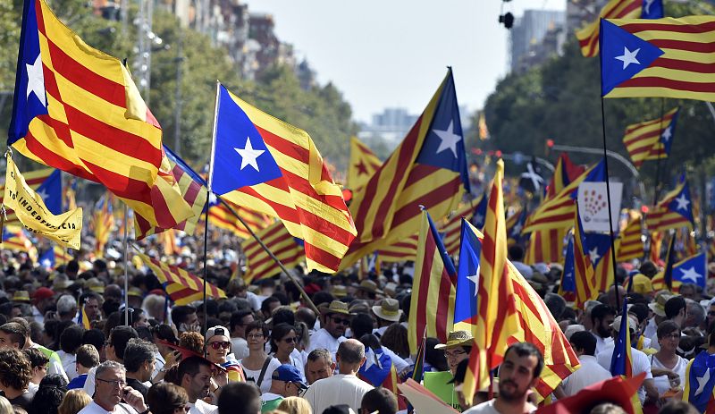 Los manifestantes portaban banderas esteladas (pro independencia) en la celebración de la marcha de la llamada Vía Libre.