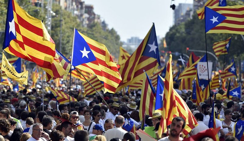 Los manifestantes portaban banderas esteladas (pro independencia) en la celebración de la marcha de la llamada Vía Libre.