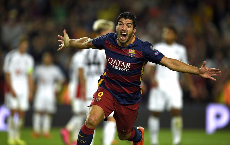 Luis Suárez celebra el gol de la victoria azulgrana ante el Leverkusen.