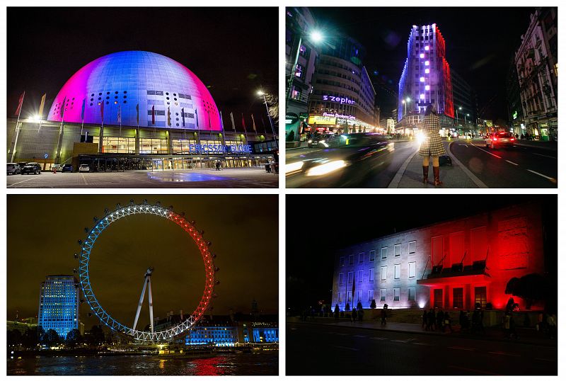 Los monumentos del Ericsson Globe Arena de Suecia, un edificio emblemático de Belgrado, el London Eye y el edificio gubernamental de Albania se unen al homenaje