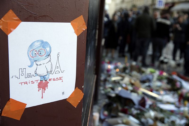París se llena de 'Tristeza' y lo refleja con un dibujo del personaje de una conocida película de Disney