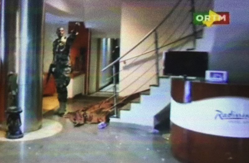 Still image from video shows the lobby of the Radisson hotel in Bamako, Mali