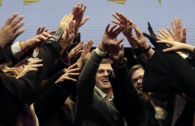 El presidente de Ciudadanos, Albert Rivera, durante su primer mitin en Barcelona.