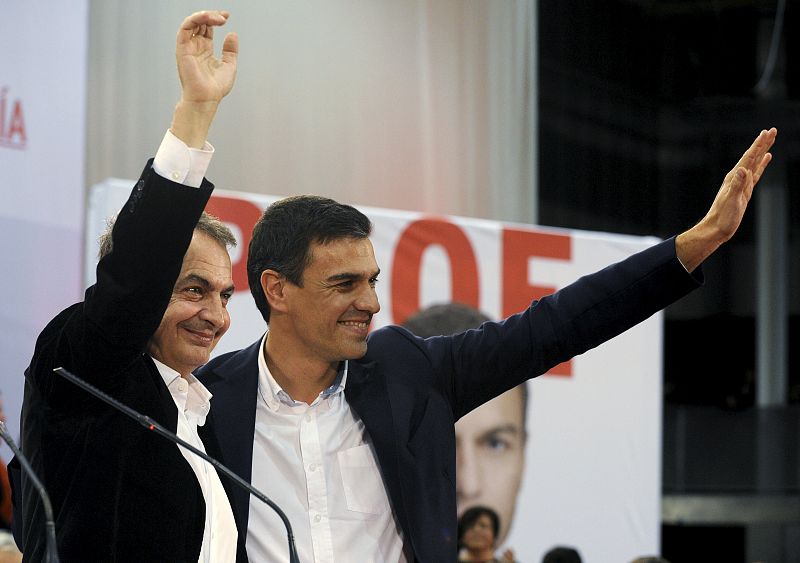 Zapatero y Sánchez, de mitin en Gijón.