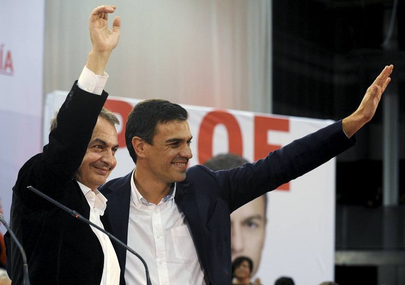 Zapatero y Sánchez, de mitin en Gijón. 