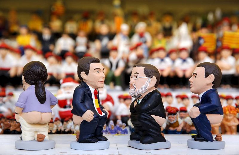 Los típicos 'caganers' catalanes representando a Pablo Iglesias, Pedro Sánchez, Mariano Rajoy y Albert Rivera.
