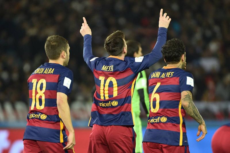 Lionel Messi celebra su gol que abiró el marcador ante los 'Millonarios'.