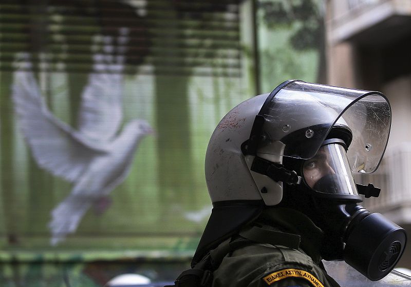 Riot policeman is seen during a 24-hour general strike in central Athens,