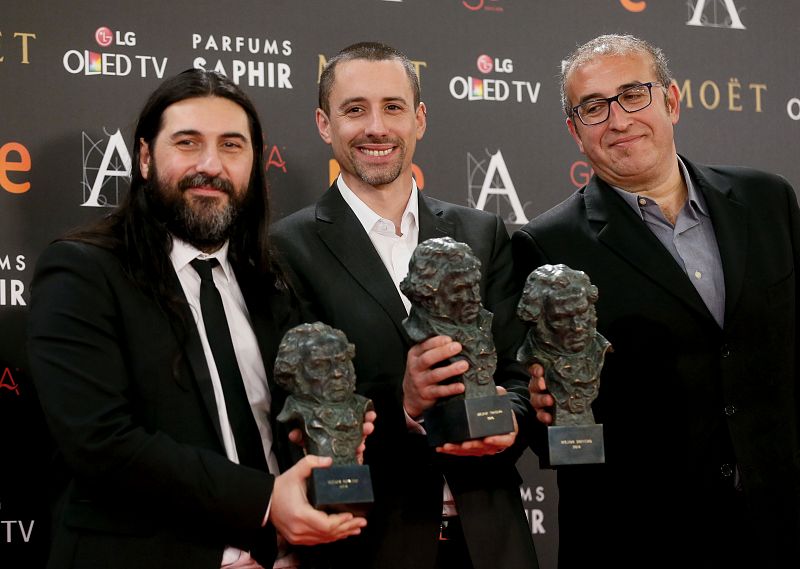 Nacho Arenas, David Machado y Jaime Fernández con el Goya al mejor Sonido por "El Desconocido"