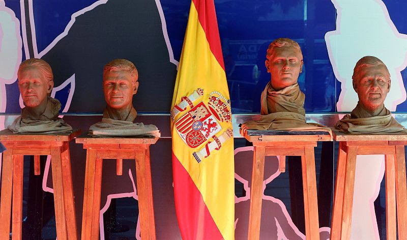 Bustos de los cuatro principales candidatos en el Museo de Cera de Madrid.