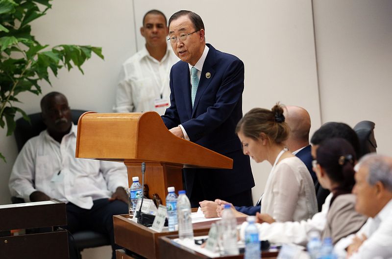 El secretario general de la ONU, Ban Ki-moon, habla en La Habana (Cuba).