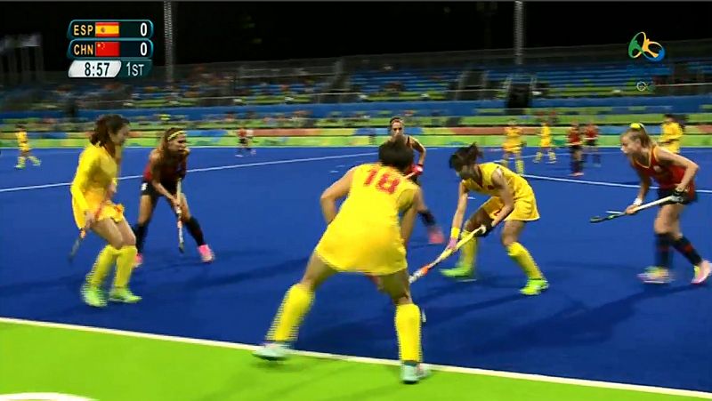 Imagen del partido de hockey femenino entre España y China