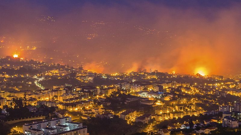 Vistas del incendio forestal en Funchal