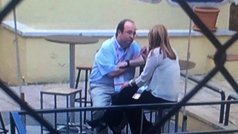 Miquel Iceta y Susana Díaz hablan en el patio de la sede del PSOE en Ferraz