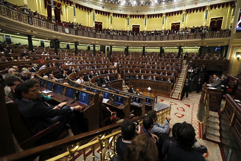 El portavoz del PSOE en el Congreso, Antonio Hernando, durante su intervención.
