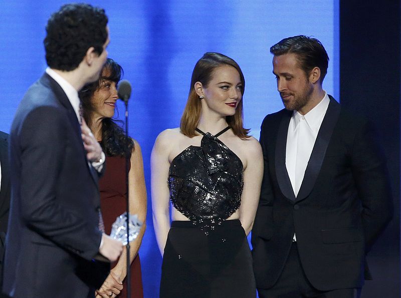 Director Damien Chazelle holds the award for best picture at the 22nd Annual Critics' Choice Awards in Santa Monica