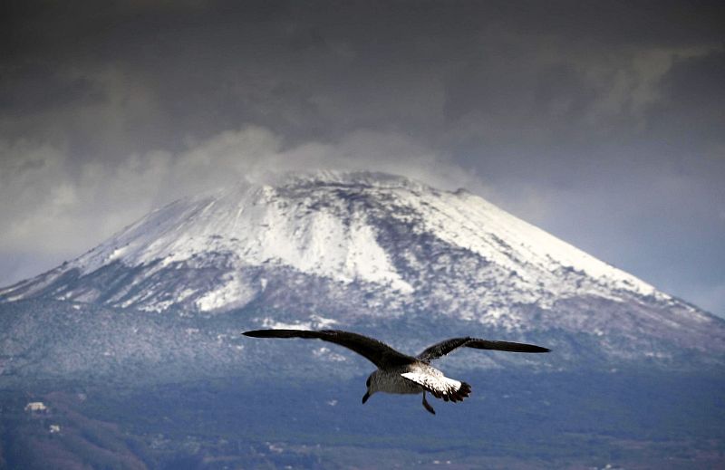 Nieve en el Monte Vesubio, en Italia