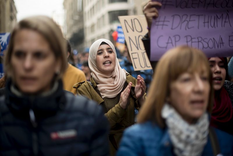 Manifestación en Barcelona por la acogida de refugiados