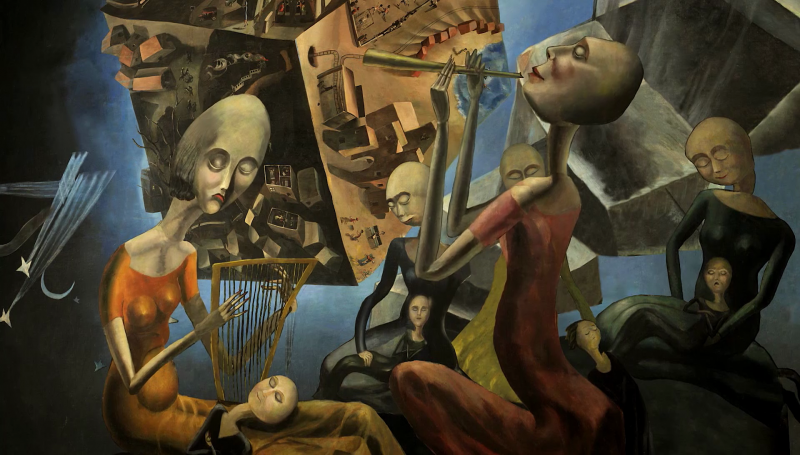 Fragmento de la pintura "El mundo", que representa las musas que inspiran a la artista Ángeles Santos