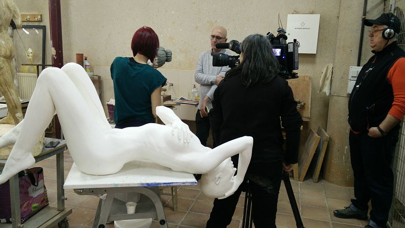 Un momento d el agrabación con Rebeca Sánchez en la Facultad de Bellas Artes de la UCM