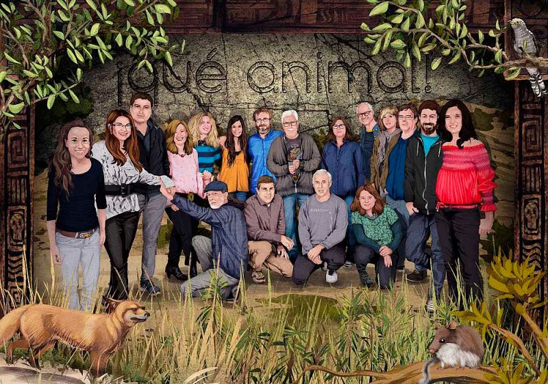 Paul Caballero ilustra el equipo del programa ¡Qué animal!