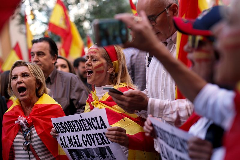 Una mujer porta un cartel que dice "desobediencia al mal gobierno"