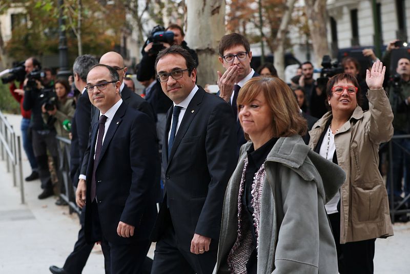 Dismissed Catalan cabinet members arrive to Spain's High Court after being summoned to testify on charges of rebellion, sedition and misuse of public funds in Madrid