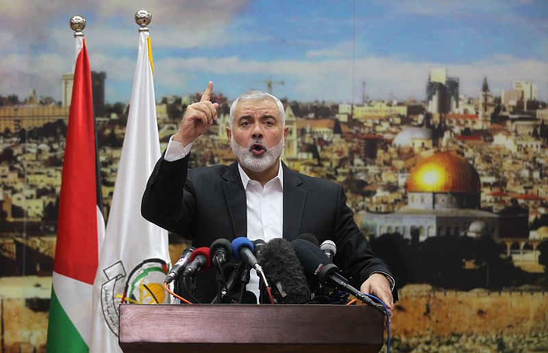 El líder político de Hamás, Ismail Haniya, durante el discurso en el que ha lanzado una nueva intifada