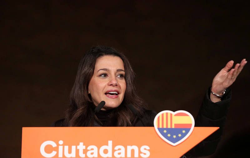Ines Arrimadas, leader of Ciudadanos in Catalonia addresses the Catalan Ciudadanos campaign closing rally ahead of local elections in Barcelona