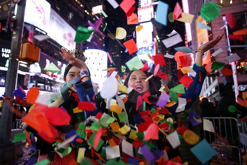Revelers celebrate the New Year in Times Square in New York
