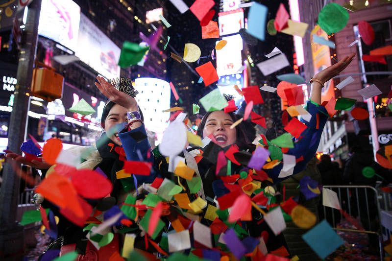 Revelers celebrate the New Year in Times Square in New York