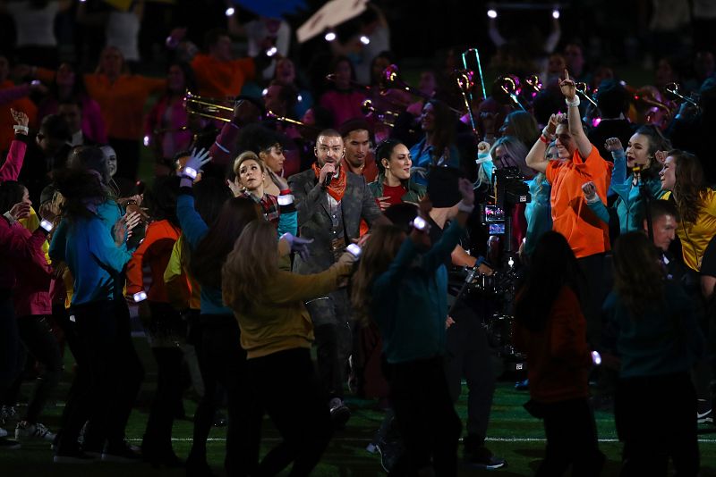 Justin Timberlake, durante su intervención en la Super Bowl