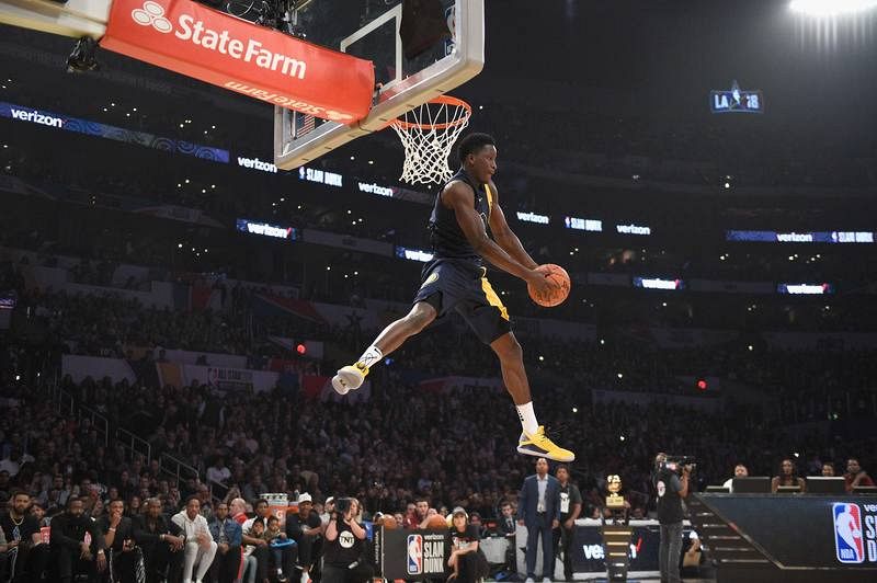 Victor Oladipo, jugador de Indiana Pacers, durante el concurso de mates