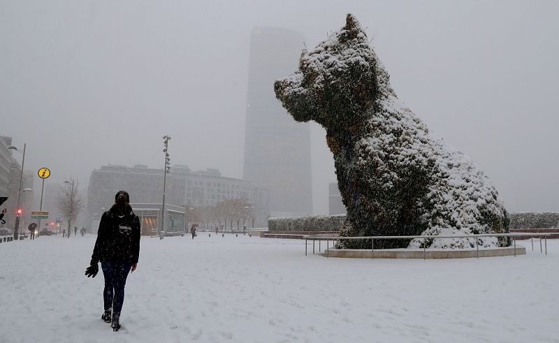 Bilbao amanece bajo una intensa nevada