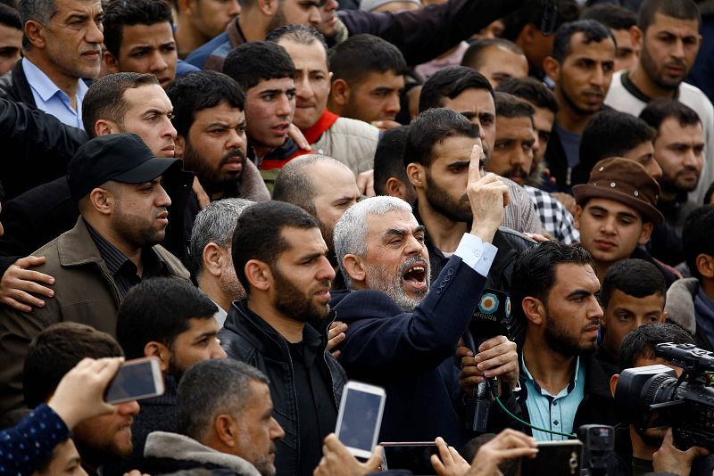 El líder de Hamas, Yahya Sinwar, en las manifestaciones junto a la frontera entre Gaza e Israel