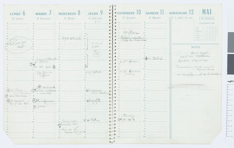 La agenda personal de De Gaulle en la semana del 6 al 12 de mayo de 1968