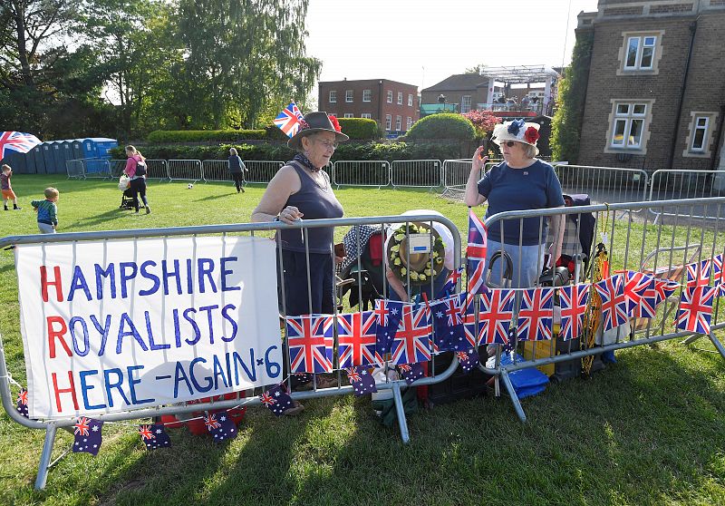 Royal fans install themselves on the Long Walk at a vantage point to view the carriage procession after the wedding of Britain's Prince Harry and Meghan Markle in Windsor