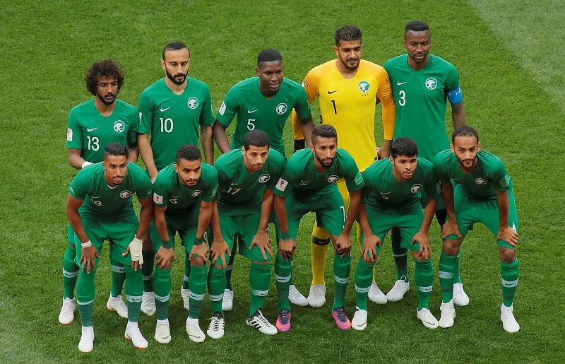 Once inicial del equipo saudí antes del arranque del Mundial de Rusia 2018.