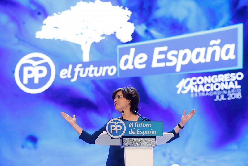 La candidata a la Presidencia del PP, Soraya Sáenz de Santamaría, durante su intervención en el XIX Congreso del partido