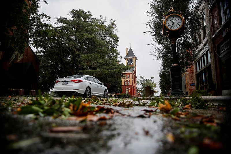 Tree leaves and branches are seen on the street as Hurricane Florence comes ashore in New Bern, North Carolina
