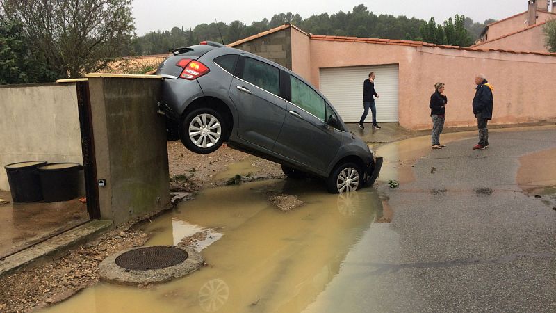 Inundaciones en Villegailhenc, cerca de Carcasona, en el sur de Francia. Foto: Eric CABANIS / AFP