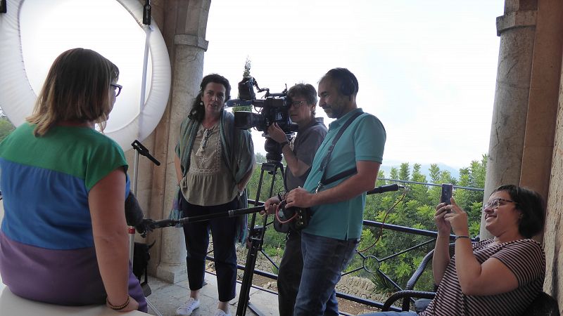 Con la consellera de turismo Bel Busquets en el santuario de Cura