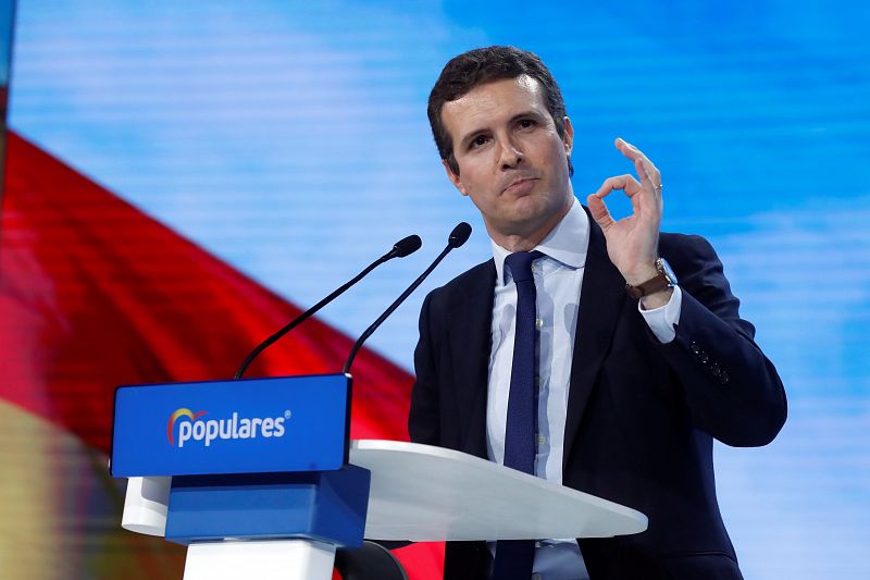 El presidente del PP, Pablo Casado. interviene en la clausura de la Convención Nacional del Partido Popular